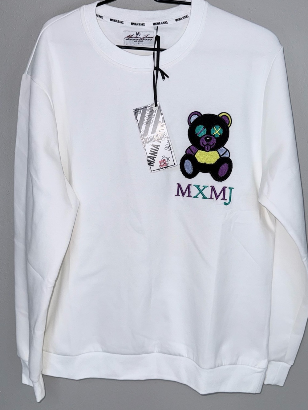 MXM White Men’s Embroidered Bear Sweater